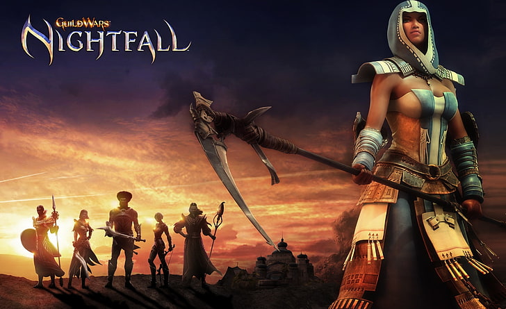 Guild Wars Nightfall, Games, Heroes, dervish, sky, sunset, architecture