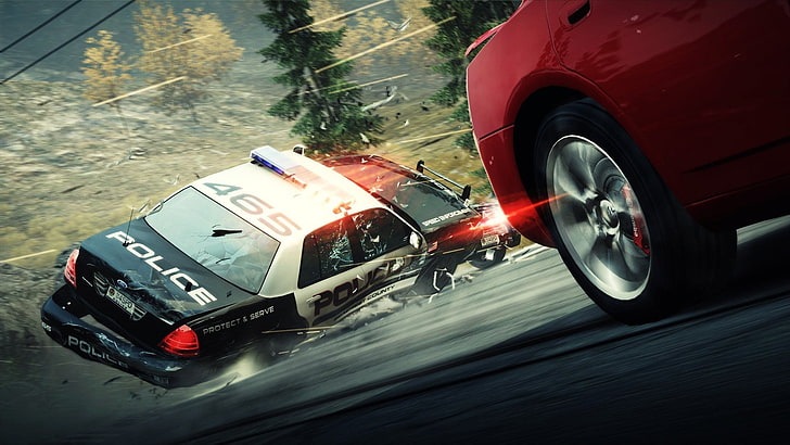 white and black Police car illustration, video games, Need for Speed: Hot Pursuit