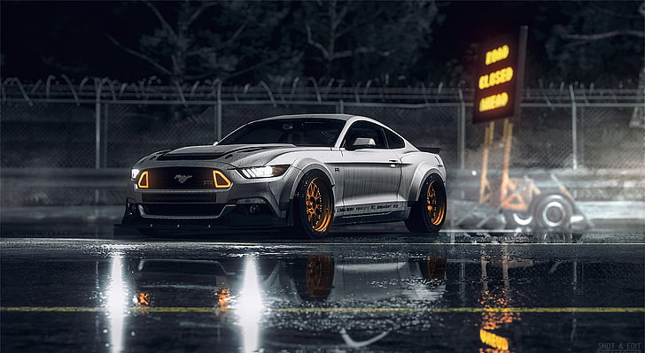 Hd Wallpaper Mustang 6th Gen Silver Ford Mustang Coupe Cars Night Road Wallpaper Flare