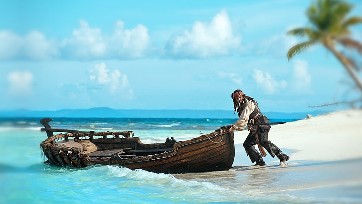 Jack Sparrow of Pirates of the Caribbean, Johnny Depp, men, boat, HD wallpaper