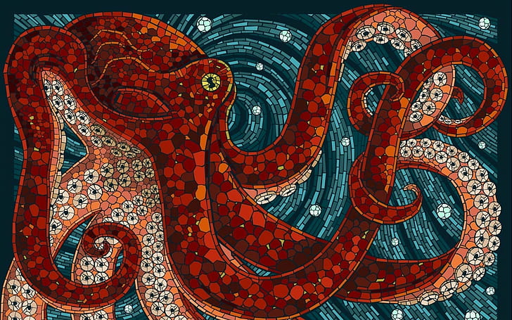 art, artwork, ocean, Octopus, sea, sealife, underwater, pattern, HD wallpaper