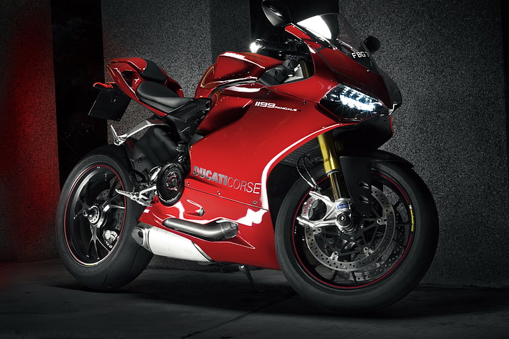 red Ducati Corse sport motorcycle, 1199, ducati 1199 panigale