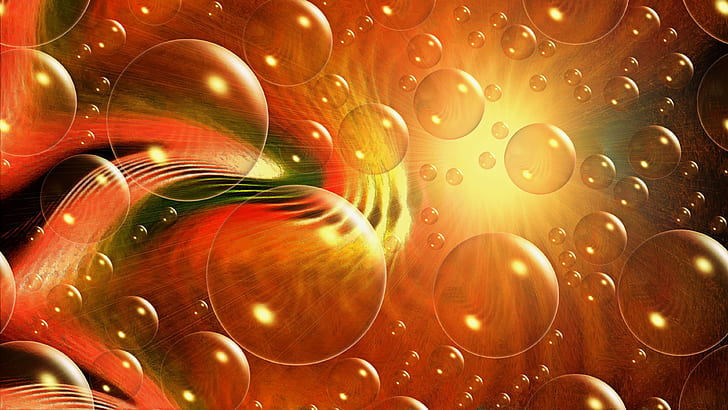 digital art, brown, CGI, bubbles, abstract, sphere, wavy lines