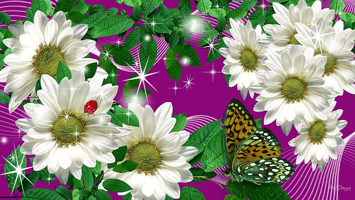 Chamomile On Bright, firefox persona, stars, leaves, butterfly, HD wallpaper