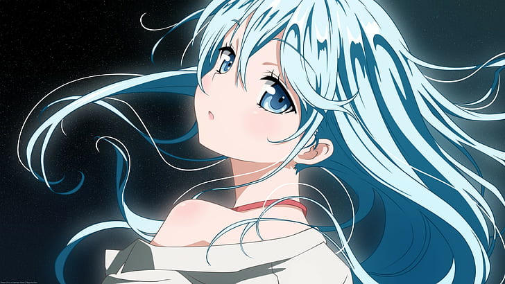 anime, anime girls, blue hair, blue eyes, night, HD wallpaper