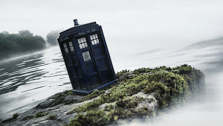 TV Show, Doctor Who, Police Box, Tardis, water, nature, architecture