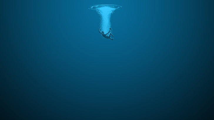 artwork of person drowning, digital art, minimalism, underwater