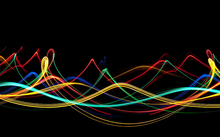 Color neon waves-Black Artistic HD Wallpaper, multicolored illustration