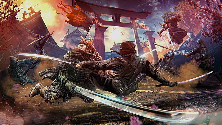 samurai vs samurai digital wallpaper, ninjas, artwork, fantasy art, HD wallpaper