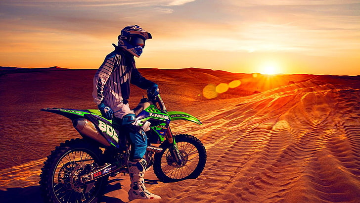 desert, motocross, motorbike, sunray, sunny, sport, HD wallpaper