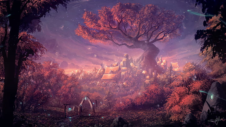 HD wallpaper: Fantasy, City, Forest, Tree | Wallpaper Flare