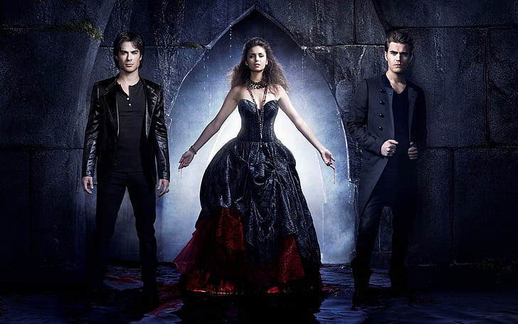 The Vampire Diaries, season 4, women's black sweetheart neckline dress, HD wallpaper