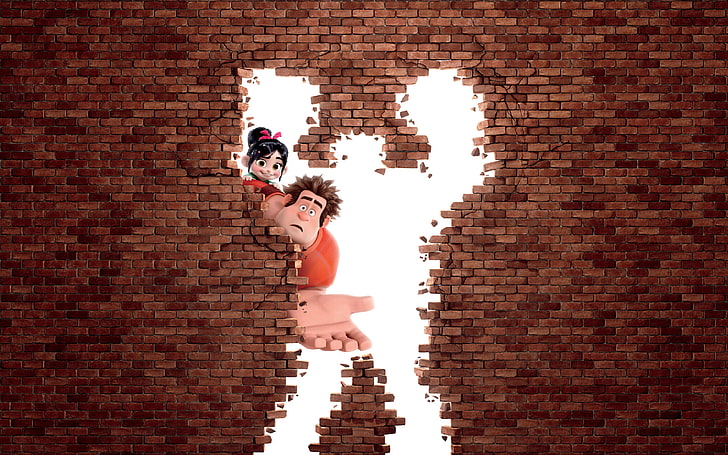 Wreck It Ralph Animation Movie, brick, brick wall, real people, HD wallpaper