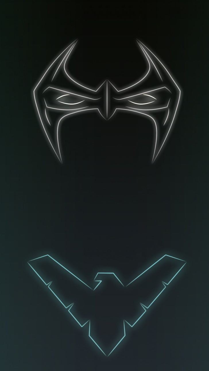 two Batman logos, superhero, neon, neon lights, glowing, illuminated, HD wallpaper