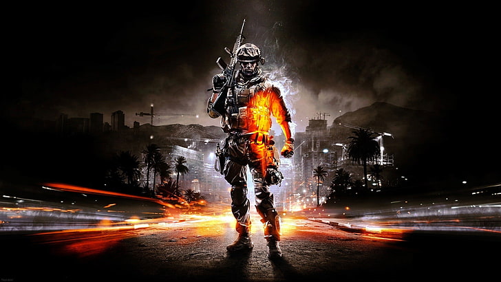 Call of Duty wallpaper, Battlefield 3, illuminated, one person, HD wallpaper