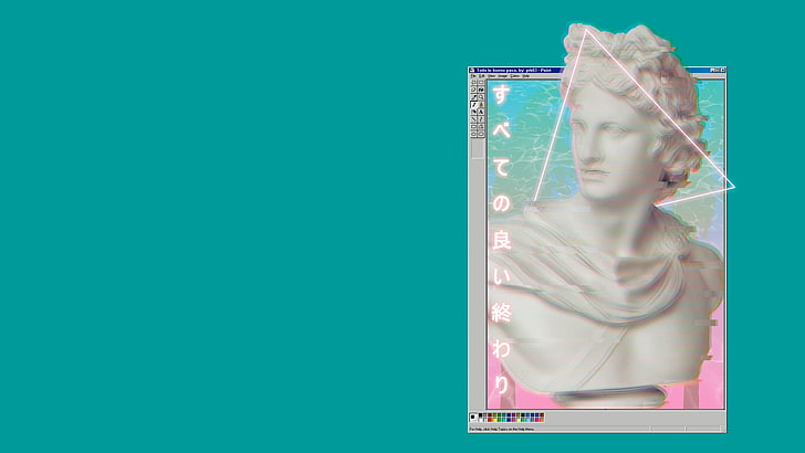 vaporwave, Windows 95, classical art, simple background, one person