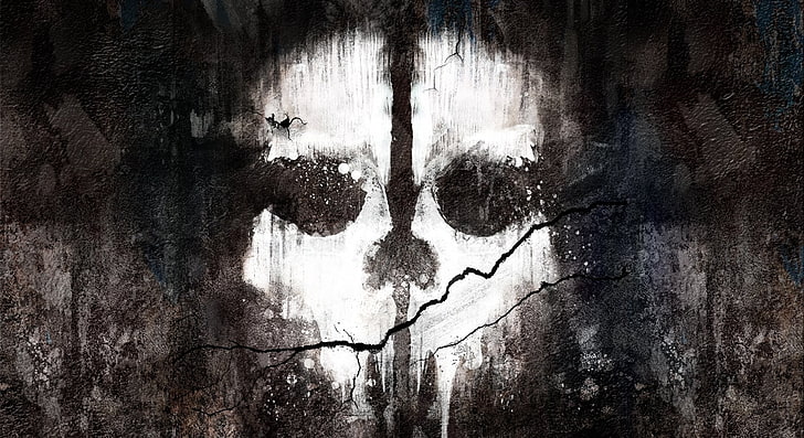 white skull painting, wall, crack, Activision, Infinity Ward, HD wallpaper