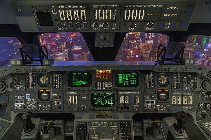 black vehicle controller wallpaper, space shuttle, NASA, cockpit