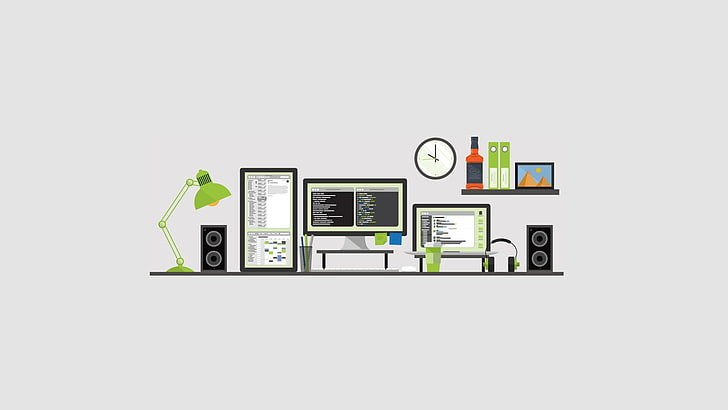 electronic appliances vector, minimalism, computer, multiple display, HD wallpaper