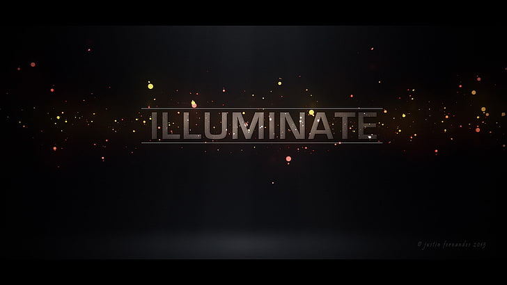 illuminate text, abstract, particle, writing, logo, night, architecture, HD wallpaper
