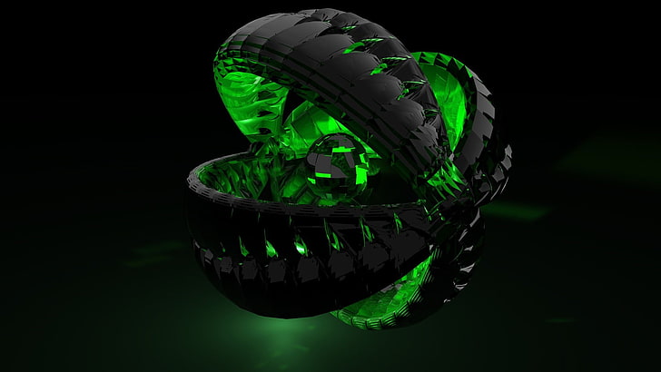 black and green lighted decor, digital art, green color, helmet, HD wallpaper