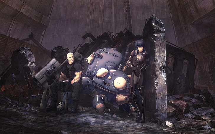 Cyberpunk Ghost in the shell illustration, Kusanagi Motoko, Batou, HD wallpaper