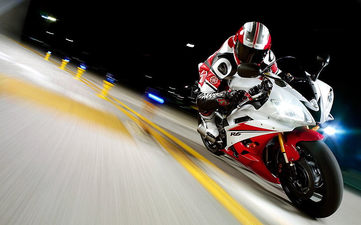 red and white sports bike, Yamaha R6, Yamaha YZF, motorcycle, HD wallpaper