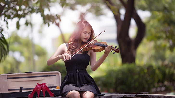 Music girl, Asian, violin, HD wallpaper
