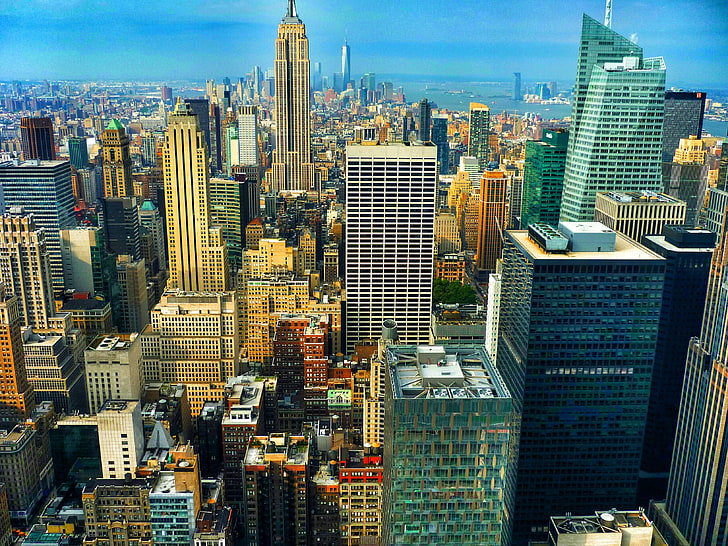aerial view of high-rise buildings, New York City, Empire State Building, HD wallpaper