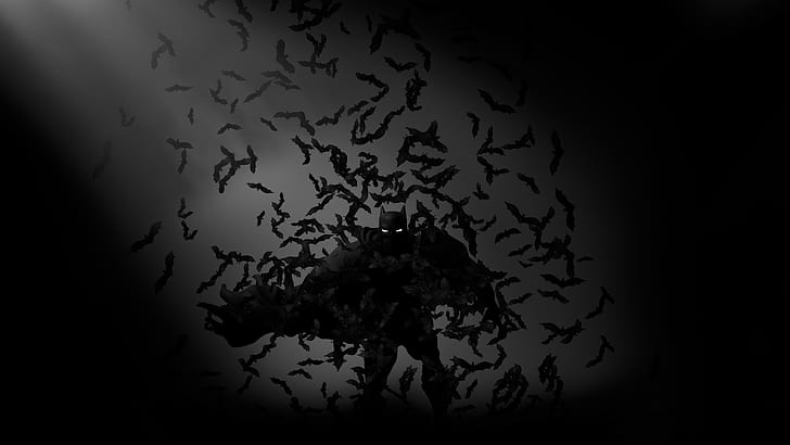 batman, bats, monochrome, black and white, hd, 4k, silhouette, HD wallpaper