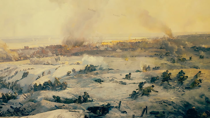 group of people during war painting, World War II, artwork, military, HD wallpaper