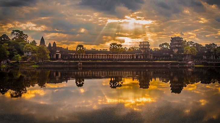 dawn, temple, Cambodia, the temple complex, Angkor Wat