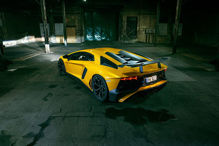 yellow, Lamborghini, supercar, back, Aventador, Novitec, Torado, HD wallpaper