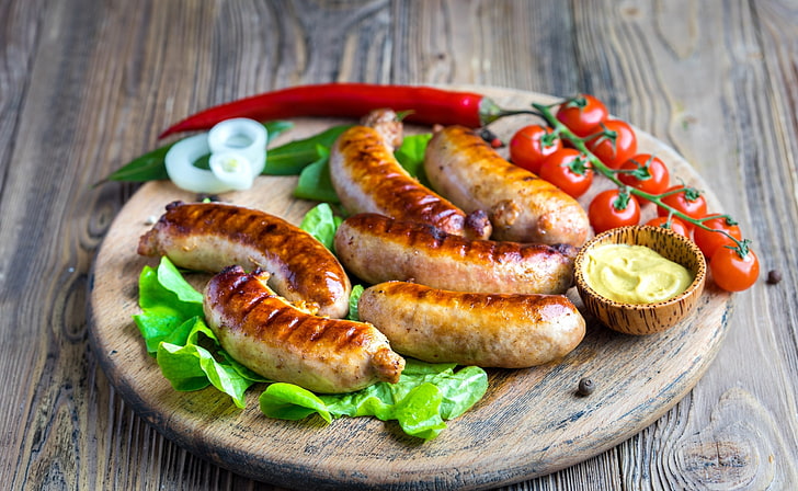 sausage, food, tomatoes, vegetables, food and drink, freshness, HD wallpaper