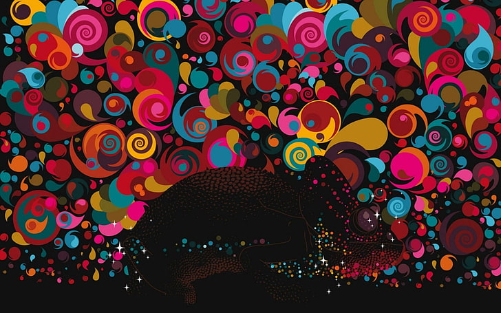 chameleons, artwork, colorful, animals, digital art, shapes, HD wallpaper