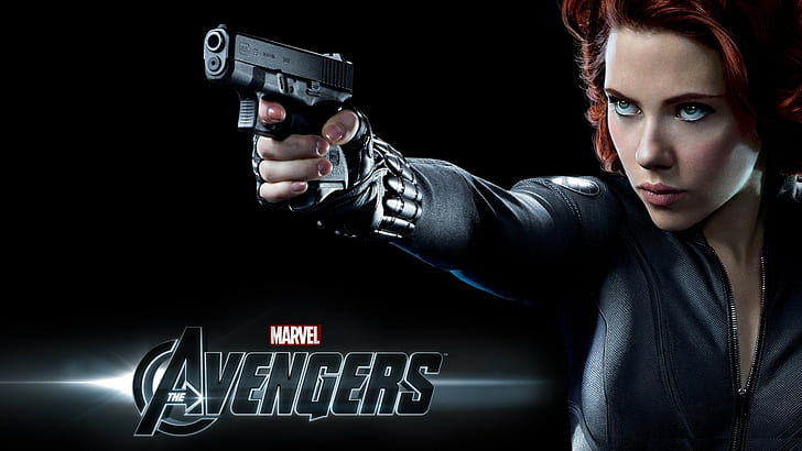 Avengers Black Widow Scarlett Johansson Black Handgun HD, movies