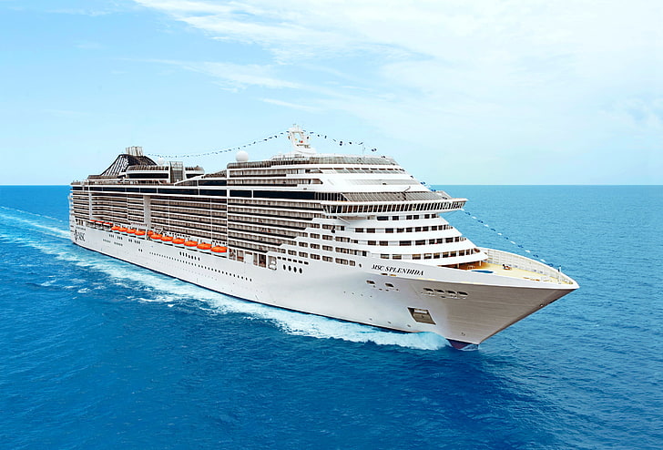 white cruise ship, sea, the sky, liner, MSC Splendida, nautical vessel, HD wallpaper
