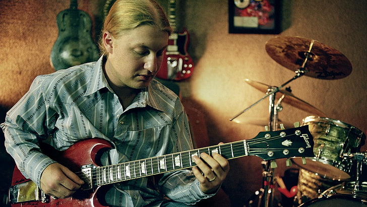 red and gray Gibson SG electric guitar, the derek trucks band, HD wallpaper