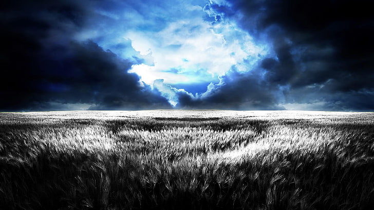 thunder, photoshop, stormy, photo manipulation, wheat field, HD wallpaper