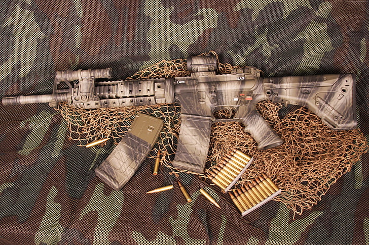 rifle, camo, multicam, AR-15, semi-automatic, U.S. Armed Force, HD wallpaper