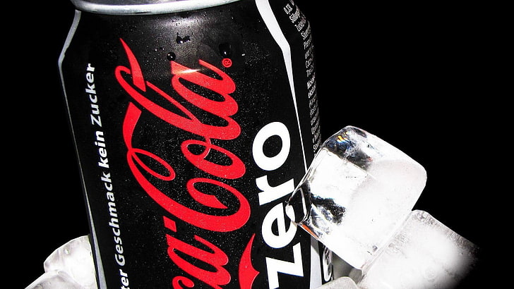 Coca-Cola, ice cubes, black background, close-up, indoors, studio shot