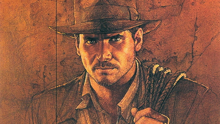 cowboy illustration, movies, Indiana Jones, Harrison Ford, portrait