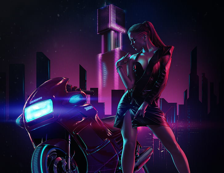 Sci Fi, Cyberpunk, Futuristic, Girl, Motorcycle, Vehicle, Woman