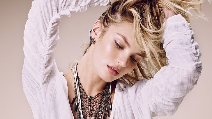 Candice Swanepoel, women, model, blonde, face, portrait, necklace