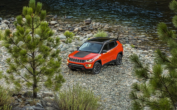 red Jeep Cherokee SUV, compass, 2017, side view, car, land Vehicle, HD wallpaper