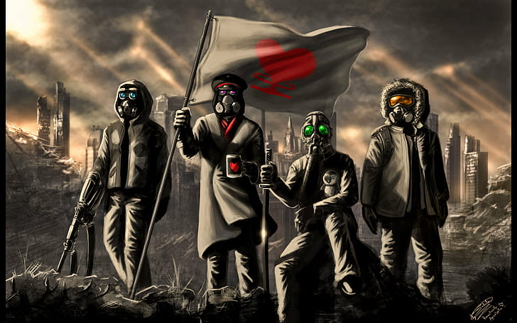 Romantically Apocalyptic Drawing Gas Mask Flag HD, digital/artwork, HD wallpaper