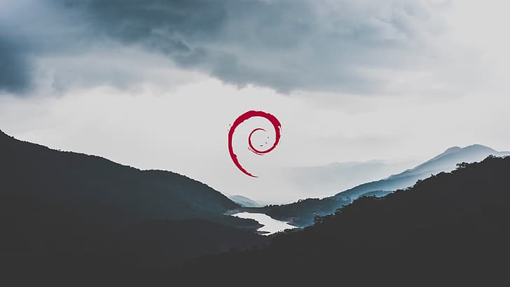 Debian, Linux, mountains, river, forest, nature, HD wallpaper
