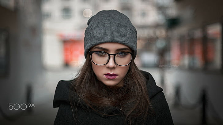 urban, women with glasses, women outdoors, coats, Anton Harisov, HD wallpaper
