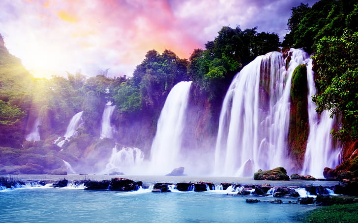 Superb Waterfall, waterfalls wallpaper, purple, landscape, background, HD wallpaper