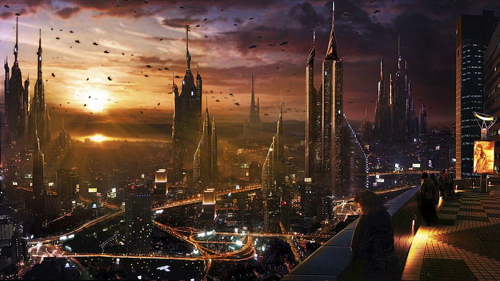 Futuristic metropolis, futuristic city buildings, fantasy, 1920x1080, HD wallpaper